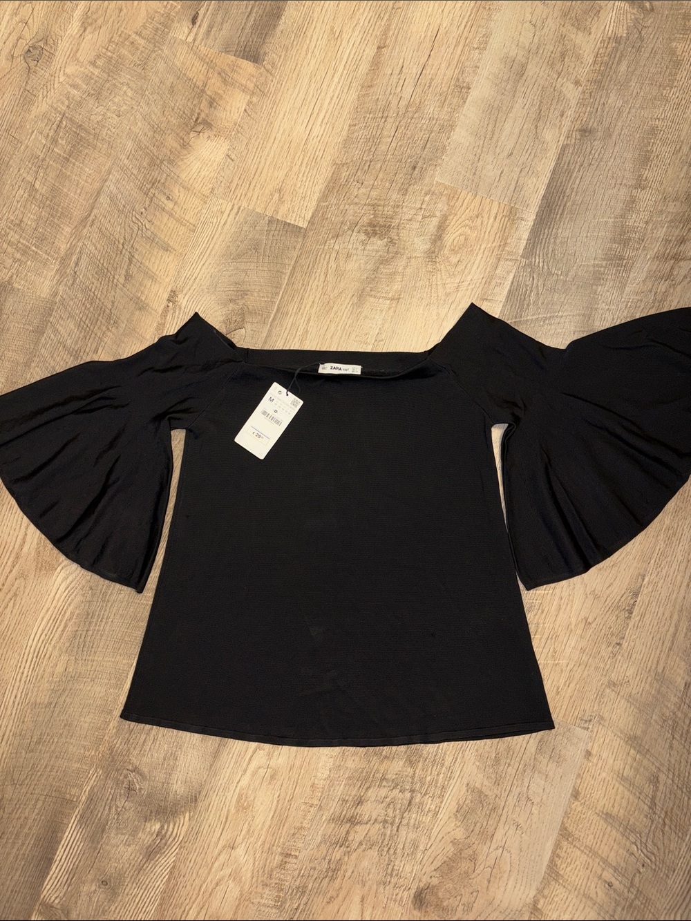 Zara Black Off-the-Shoulder Puff Sleeve Top